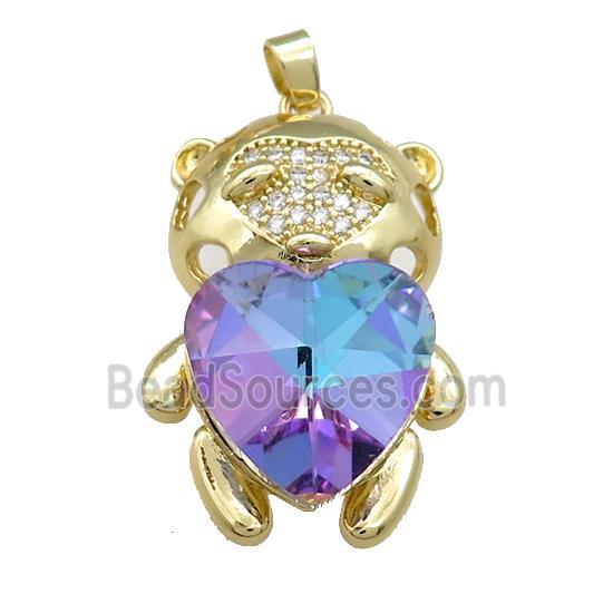 Copper Mouse Pendant Pave Crystal Glass Zircon Gold Plated