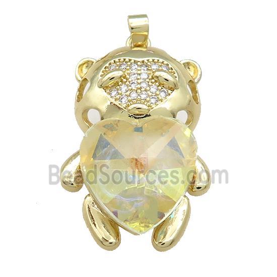 Copper Mouse Pendant Pave Crystal Glass Zircon Gold Plated