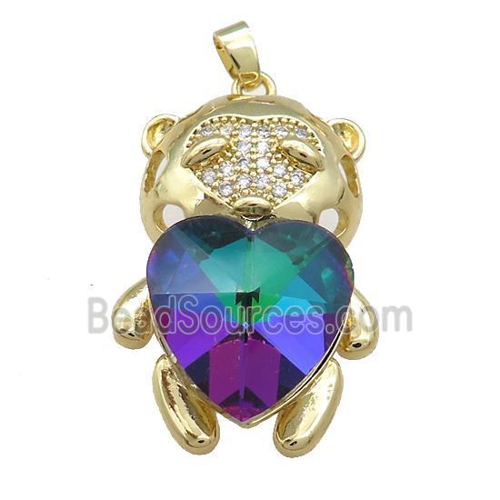 Copper Mouse Pendant Pave Crystal Glass Zircon Gold Plated