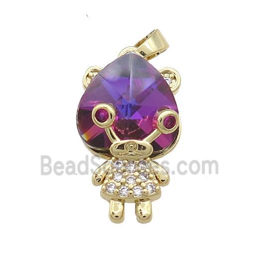 Copper Kids Pendant Pave Crystal Glass Zircon Gold Plated