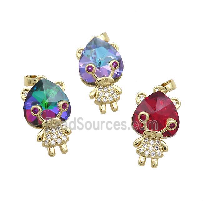 Copper Kids Pendant Pave Crystal Glass Zircon Gold Plated Mixed