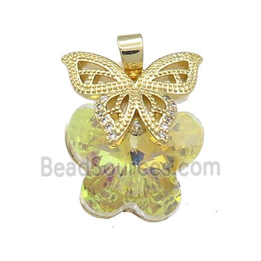 Copper Butterfly Pendant Pave Crystal Glass Zircon Gold Plated