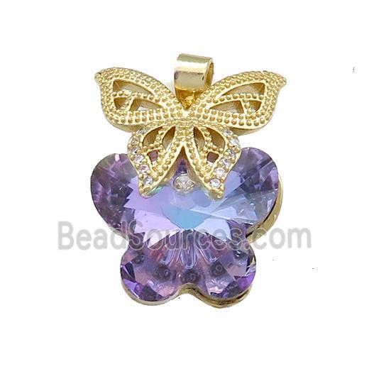 Copper Butterfly Pendant Pave Crystal Glass Zircon Gold Plated