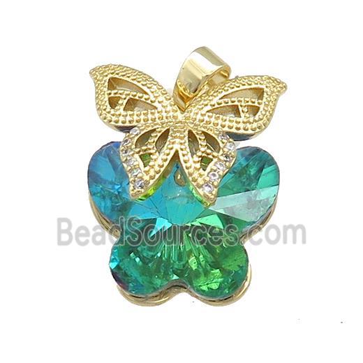 Copper Butterfly Pendant Pave Crystal Glass Zircon Gold Plated