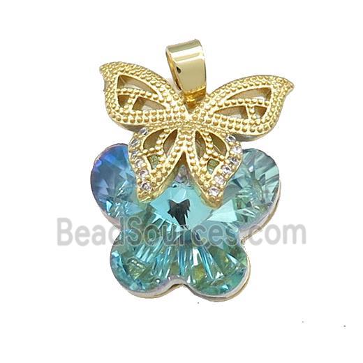 Copper Butterfly Pendant Pave Crystal Glass Zircon Gold Plated