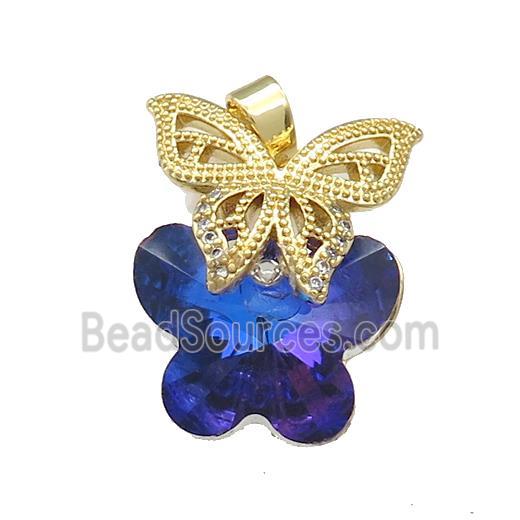 Copper Butterfly Pendant Pave Crystal Glass Zircon Gold Plated