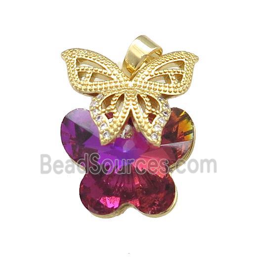 Copper Butterfly Pendant Pave Crystal Glass Zircon Gold Plated