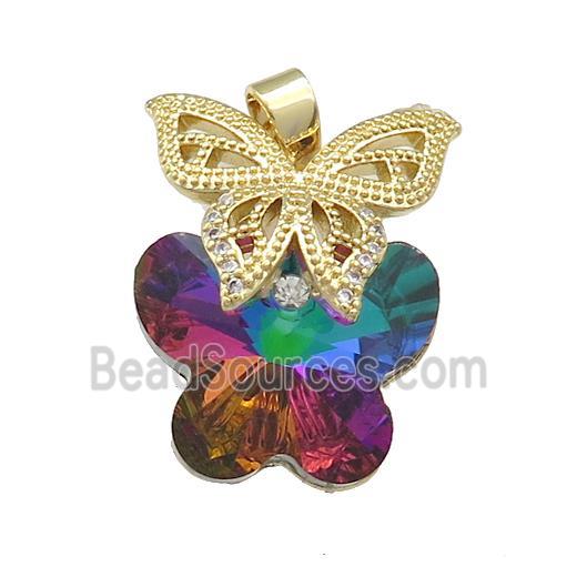 Copper Butterfly Pendant Pave Crystal Glass Zircon Gold Plated