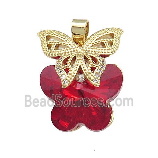 Copper Butterfly Pendant Pave Crystal Glass Zircon Gold Plated