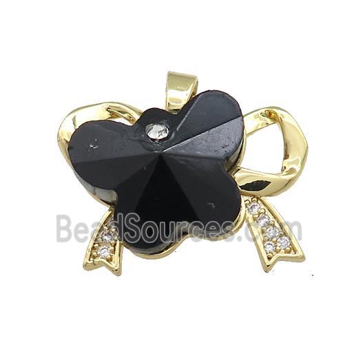 Copper Bowknot Pendant Pave Crystal Glass Zircon Gold Plated