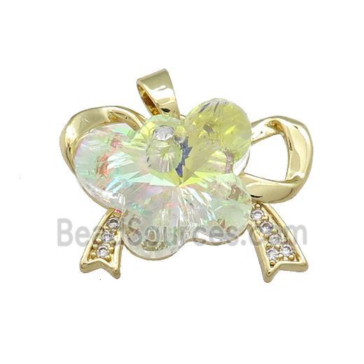 Copper Bowknot Pendant Pave Crystal Glass Zircon Gold Plated