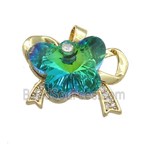 Copper Bowknot Pendant Pave Crystal Glass Zircon Gold Plated