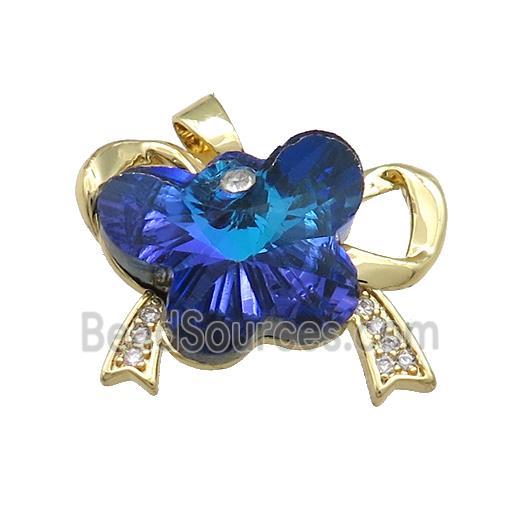 Copper Bowknot Pendant Pave Crystal Glass Zircon Gold Plated