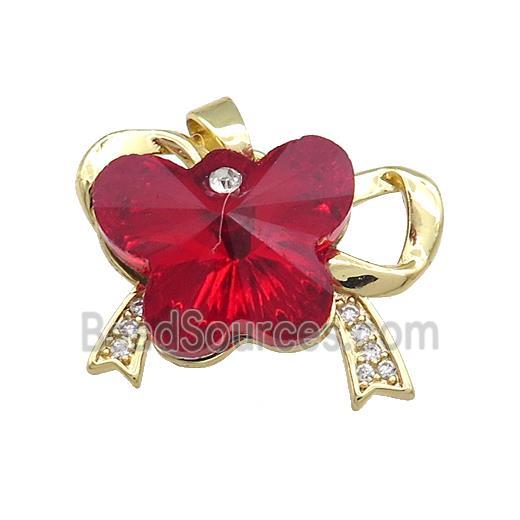 Copper Bowknot Pendant Pave Crystal Glass Zircon Gold Plated