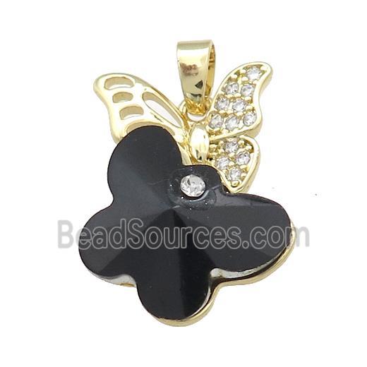 Copper Butterfly Pendant Pave Crystal Glass Zircon Gold Plated