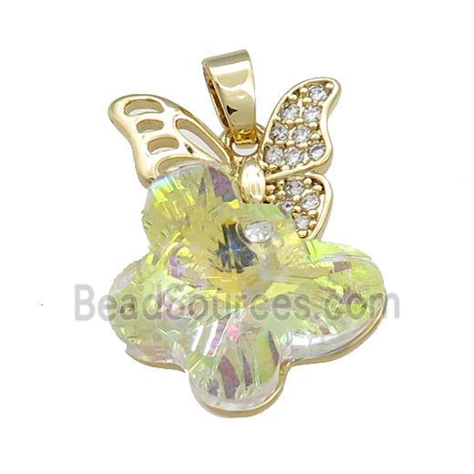 Copper Butterfly Pendant Pave Crystal Glass Zircon Gold Plated