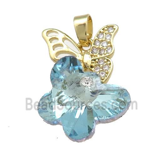 Copper Butterfly Pendant Pave Crystal Glass Zircon Gold Plated