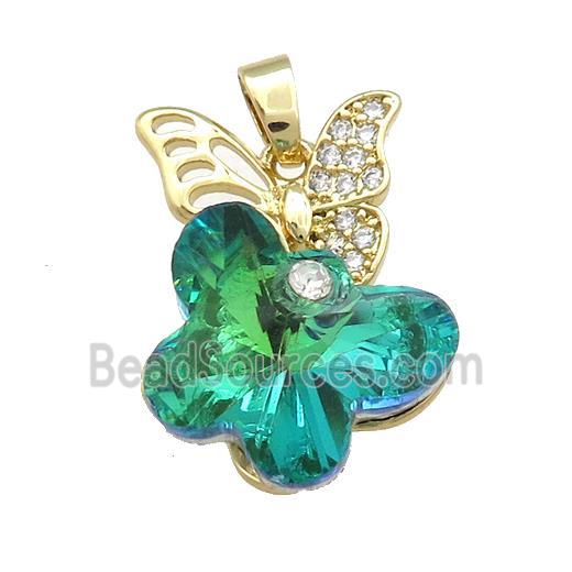 Copper Butterfly Pendant Pave Crystal Glass Zircon Gold Plated