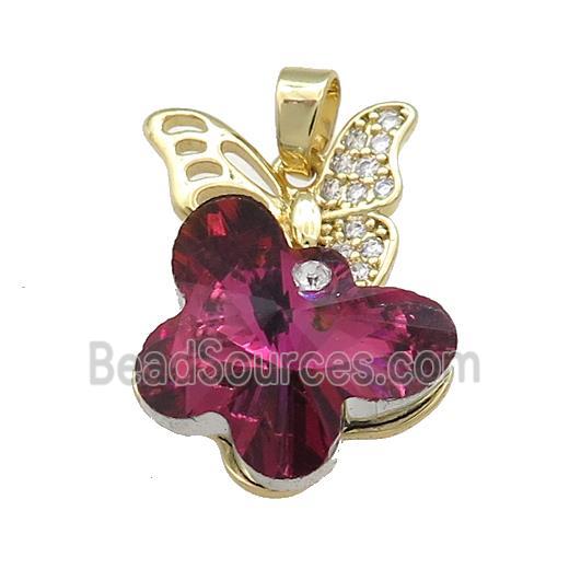 Copper Butterfly Pendant Pave Crystal Glass Zircon Gold Plated