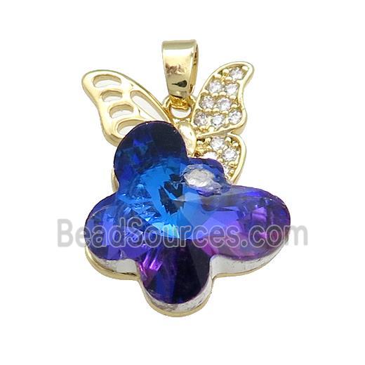 Copper Butterfly Pendant Pave Crystal Glass Zircon Gold Plated