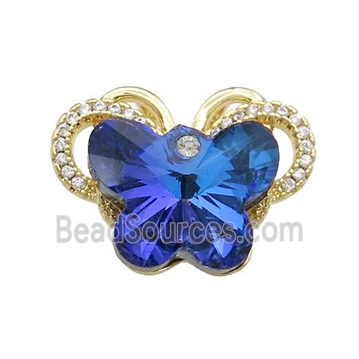 Copper Butterfly Pendant Pave Crystal Glass Zircon 2loops Gold Plated