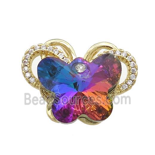 Copper Butterfly Pendant Pave Crystal Glass Zircon 2loops Gold Plated