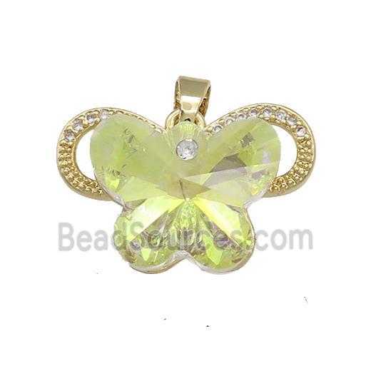 Copper Butterfly Pendant Pave Crystal Glass Zircon Gold Plated