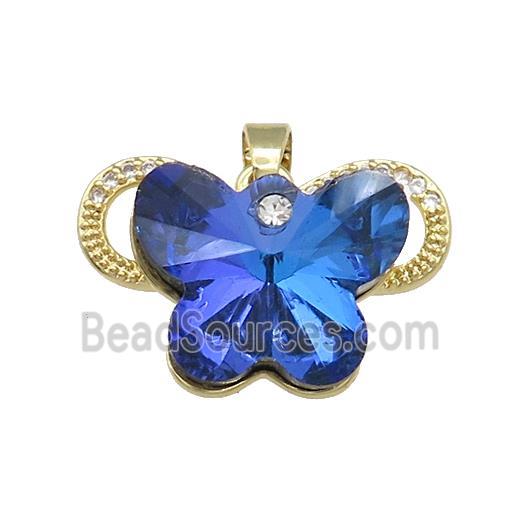 Copper Butterfly Pendant Pave Crystal Glass Zircon Gold Plated