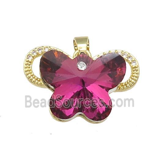 Copper Butterfly Pendant Pave Crystal Glass Zircon Gold Plated