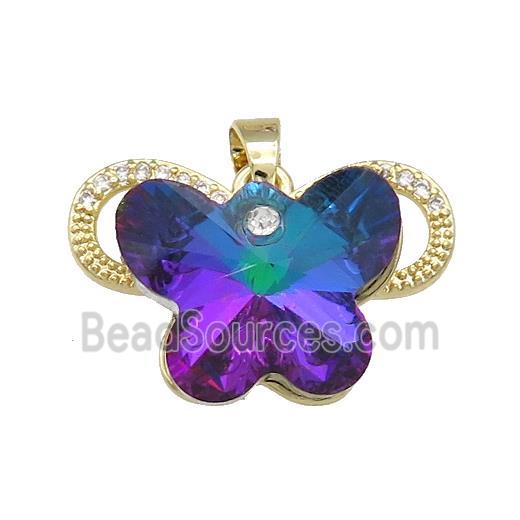 Copper Butterfly Pendant Pave Crystal Glass Zircon Gold Plated