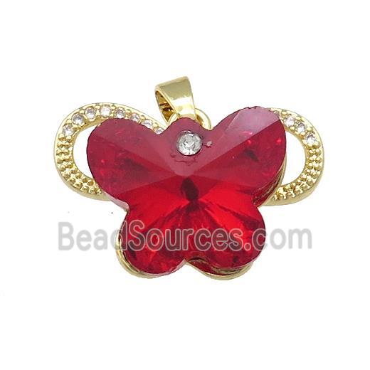 Copper Butterfly Pendant Pave Crystal Glass Zircon Gold Plated