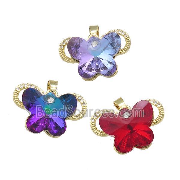 Copper Butterfly Pendant Pave Crystal Glass Zircon Gold Plated Mixed