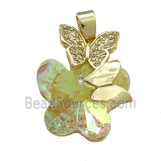 Copper Butterfly Pendant Pave Crystal Glass Zircon Gold Plated