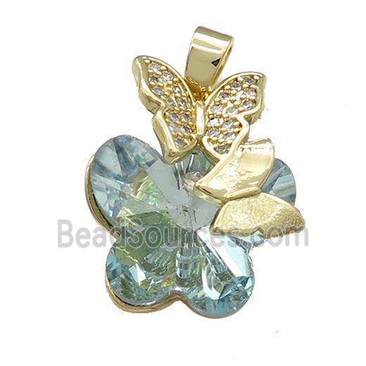 Copper Butterfly Pendant Pave Crystal Glass Zircon Gold Plated