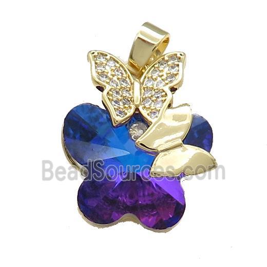 Copper Butterfly Pendant Pave Crystal Glass Zircon Gold Plated