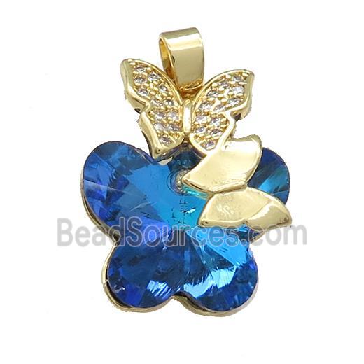 Copper Butterfly Pendant Pave Crystal Glass Zircon Gold Plated