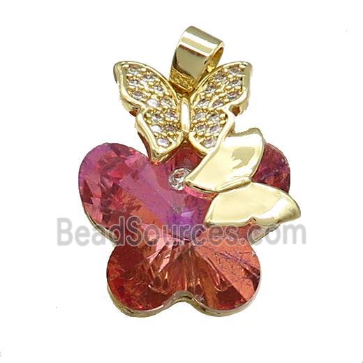 Copper Butterfly Pendant Pave Crystal Glass Zircon Gold Plated