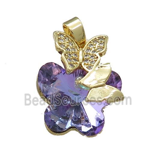 Copper Butterfly Pendant Pave Crystal Glass Zircon Gold Plated