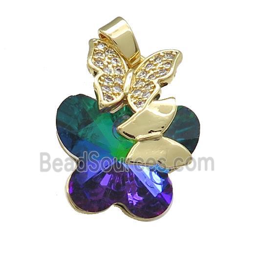 Copper Butterfly Pendant Pave Crystal Glass Zircon Gold Plated