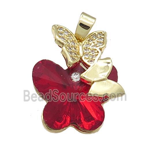 Copper Butterfly Pendant Pave Crystal Glass Zircon Gold Plated