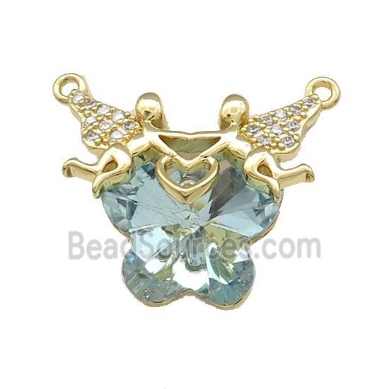 Copper Fairy Pendant Pave Crystal Glass Zircon 2loops Gold Plated