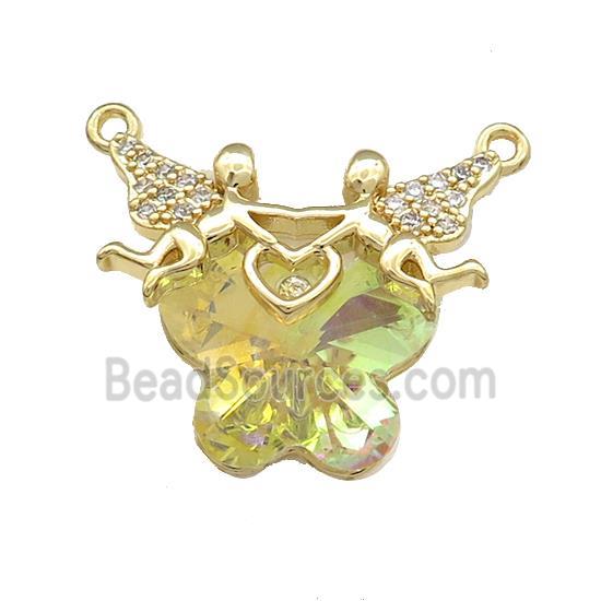 Copper Fairy Pendant Pave Crystal Glass Zircon 2loops Gold Plated