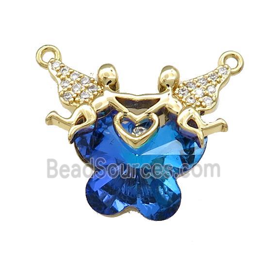 Copper Fairy Pendant Pave Crystal Glass Zircon 2loops Gold Plated