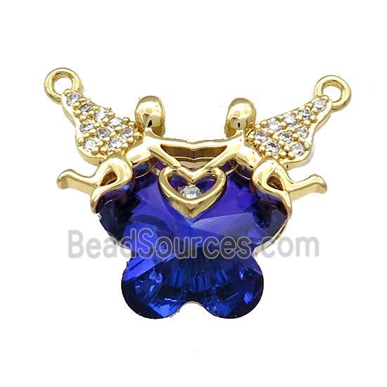 Copper Fairy Pendant Pave Crystal Glass Zircon 2loops Gold Plated