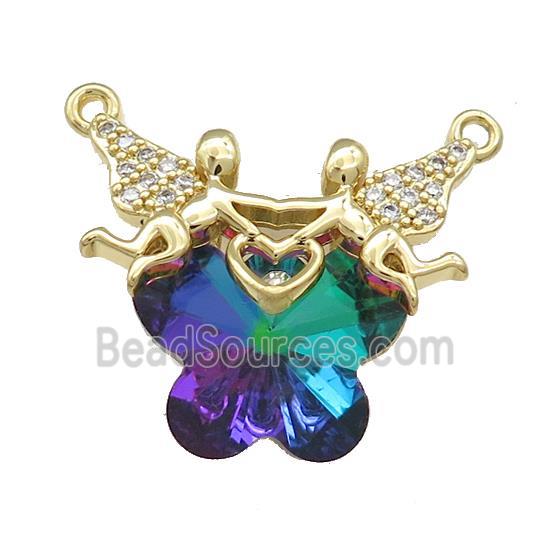 Copper Fairy Pendant Pave Crystal Glass Zircon 2loops Gold Plated