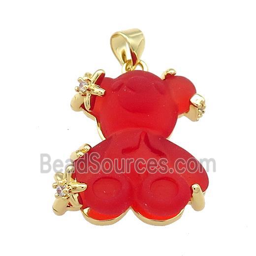 Red Acrylic Bear Pendant Gold Plated