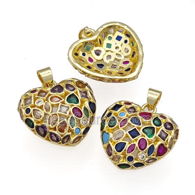 Copper Heart Pendant Pave Zircon Multicolor Gold Plated