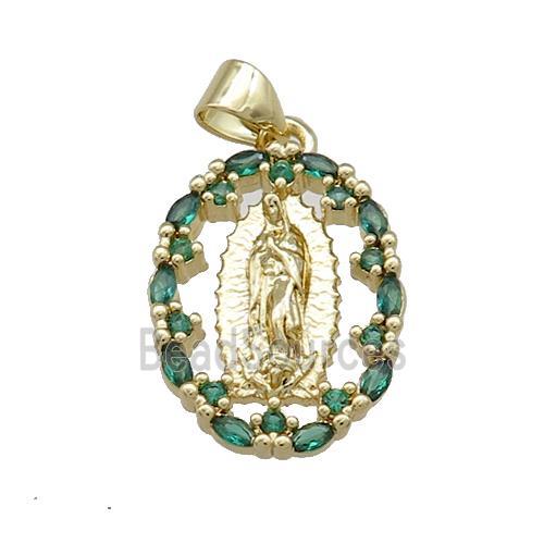 Copper Jesus Pendant Pave Zircon Oval Gold Plated