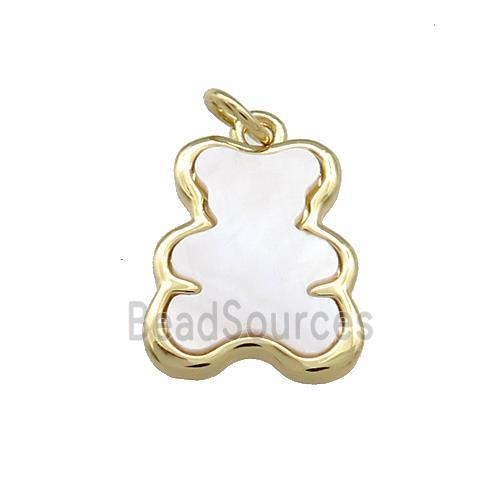 Copper Bear Pendant Pave White Shell Gold Plated