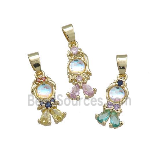 Copper Kids Pendant Pave Zircon Gold Plated Mixed